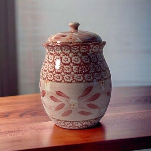 Temptations by Tara Cranberry Old World Canister Cookie Jar Sealed Lid 1.7 Qt - Picture 1 of 6